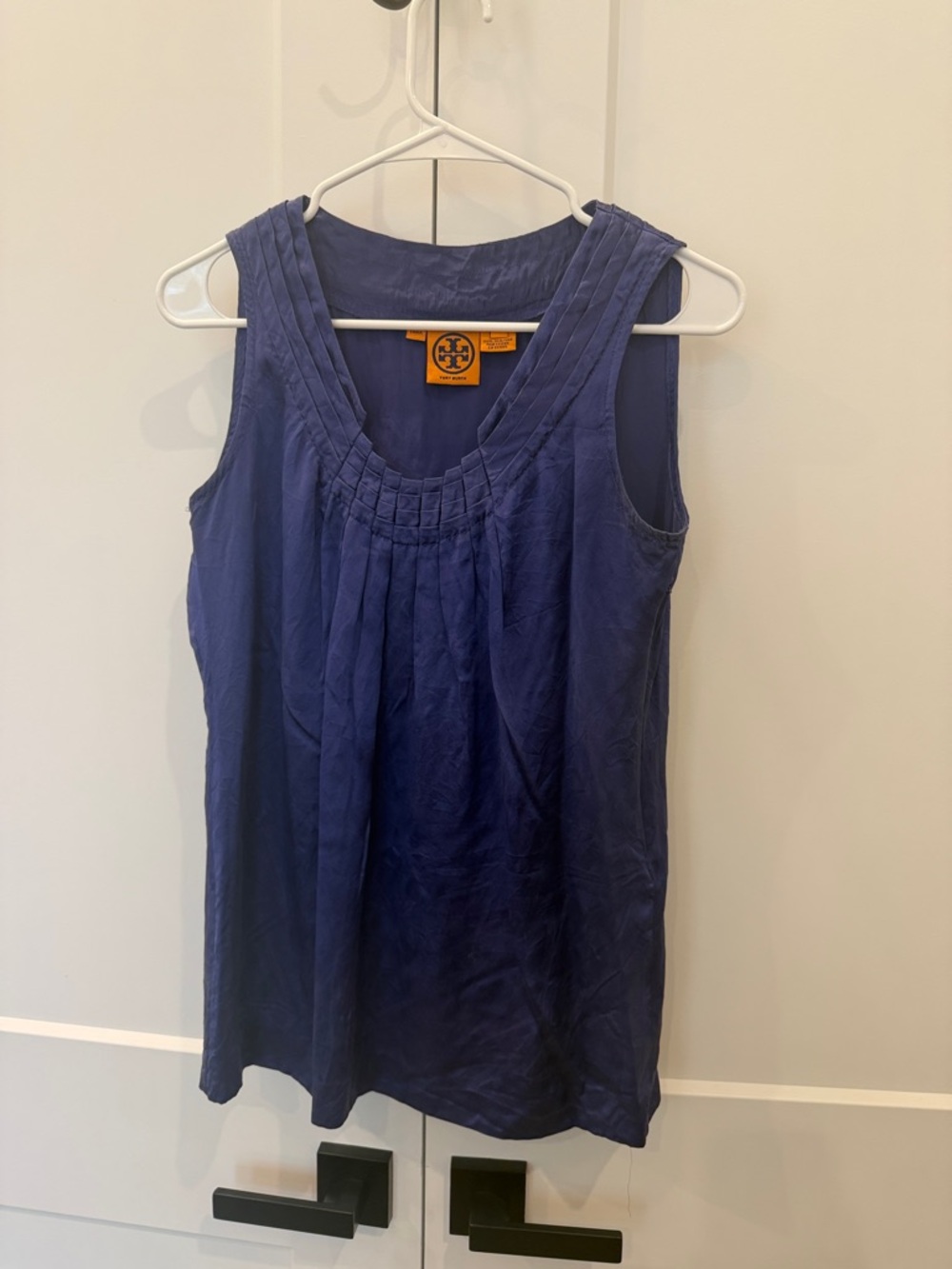 Tory Burch Deep Navy Pleated Scoop Neck Tank